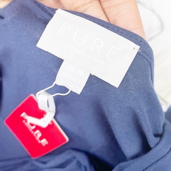 Pure Collection Womens Blue Soft Jersey Knit Gathered Waist V-Neck Dress Size 12 - Picture 3 of 5